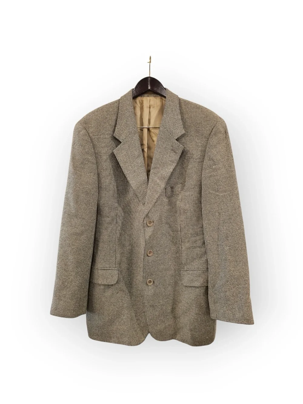Cavelli Disegno Esclusivo Silk Wool Blend Tan Micro-Plaid Blazer Sport Coat - 42